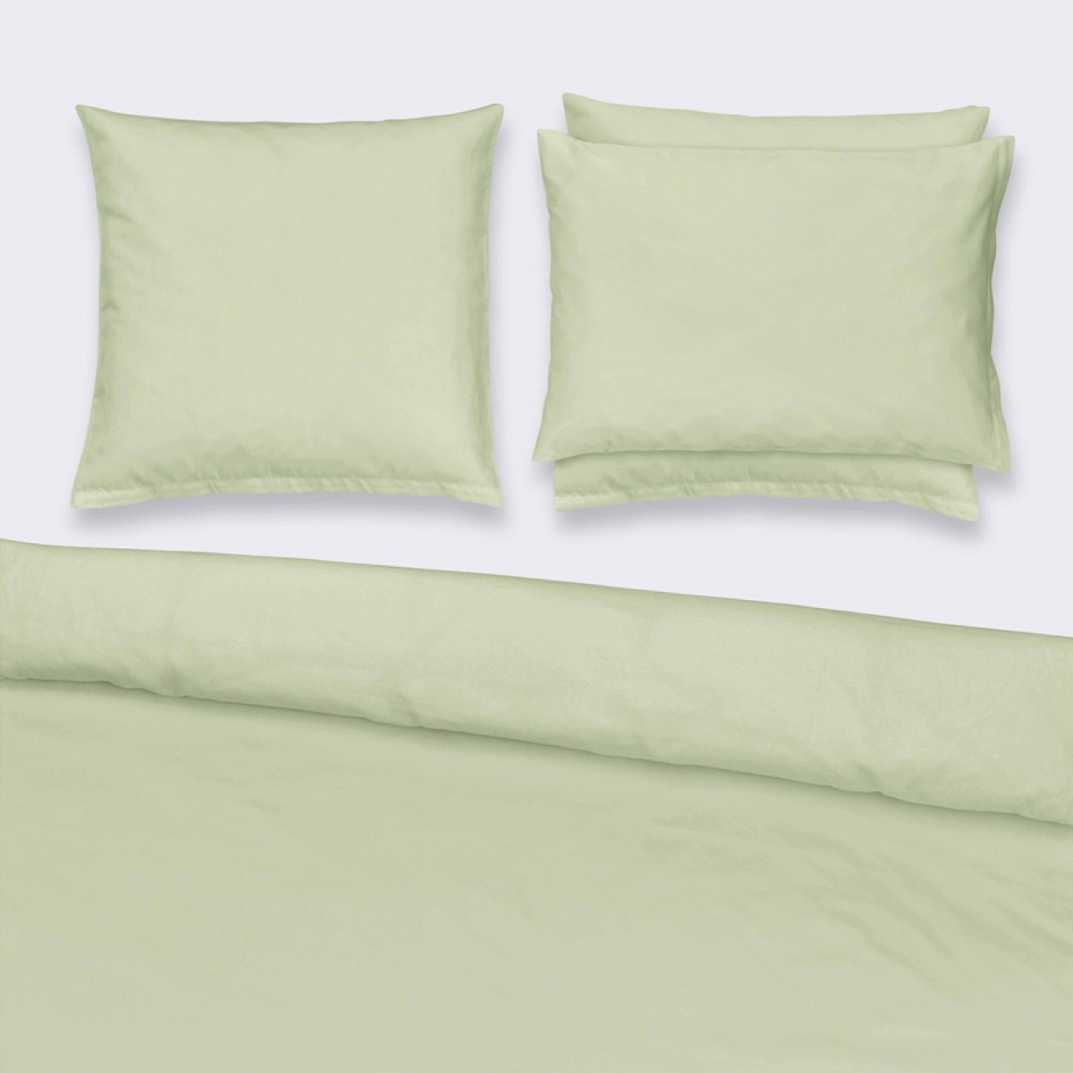 plain satin bed linen set in grey-green